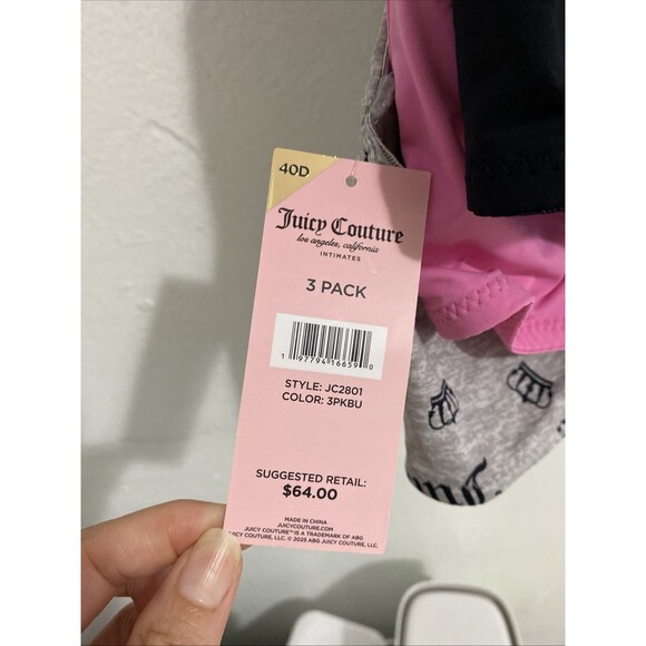 Juicy Couture Bra Size 40D 3 Pack Pink Black Gray Logo Print Underwire Confort - Picture 6 of 13